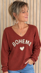 Pull terracotta « Bohème » à cœur