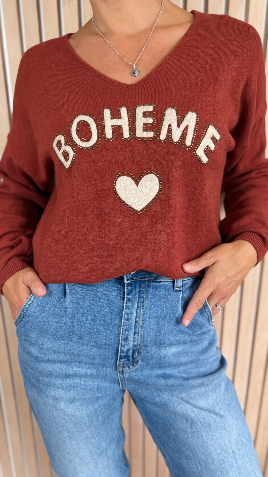Pull terracotta « Bohème » à cœur