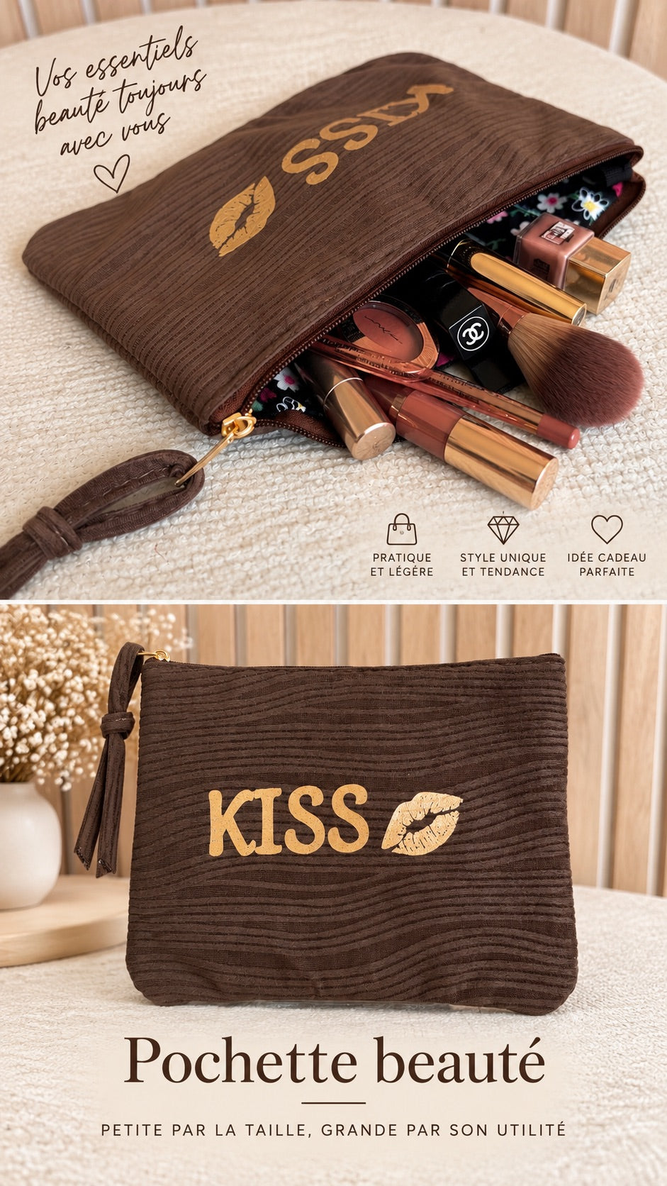Pochette beauté KISS chocolat