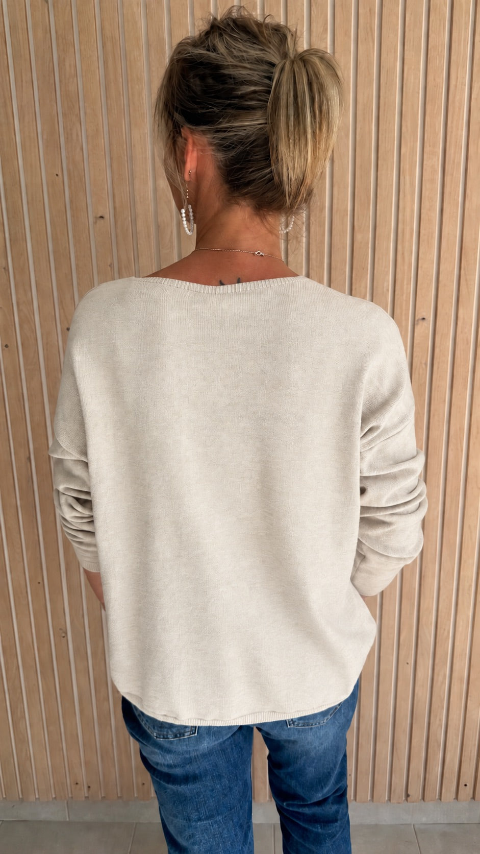 Pull beige sable « Bohème » à cœur