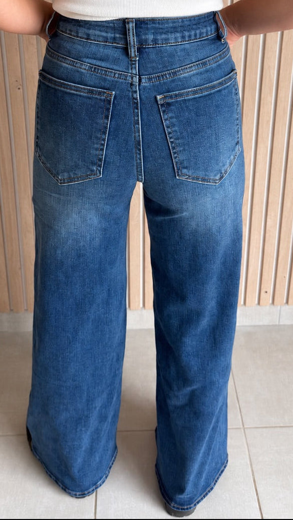 Jean wide leg foncé Cara