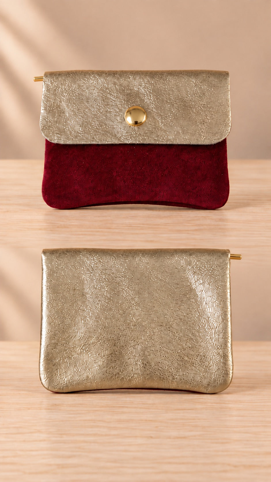 Porte-monnaie en cuir Bordeaux & Doré pailleté