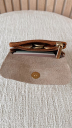 Porte-monnaie en cuir Camel & Doré pailleté
