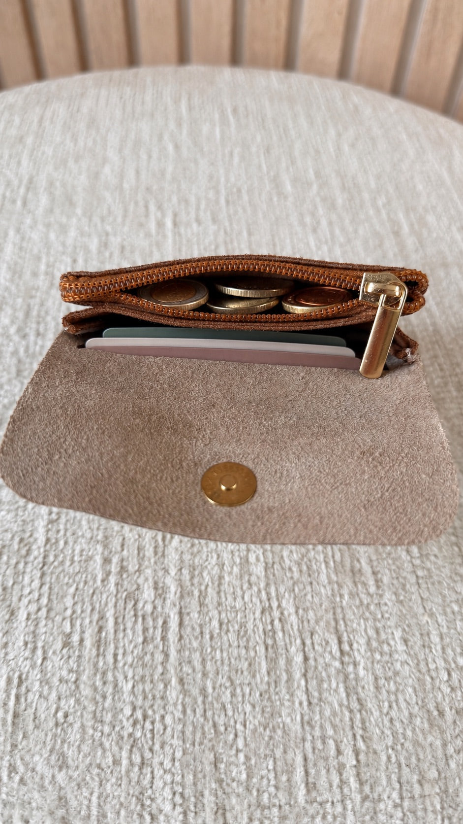 Porte-monnaie en cuir Camel & Doré pailleté
