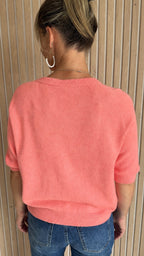 Pull rose/corail à manches trois-quarts – L’Essentiel