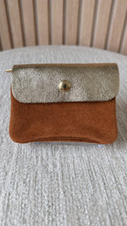 Porte-monnaie en cuir Camel & Doré pailleté