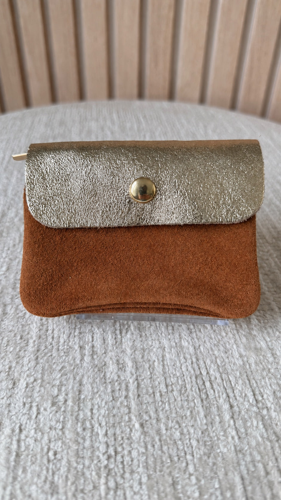Porte-monnaie en cuir Camel & Doré pailleté