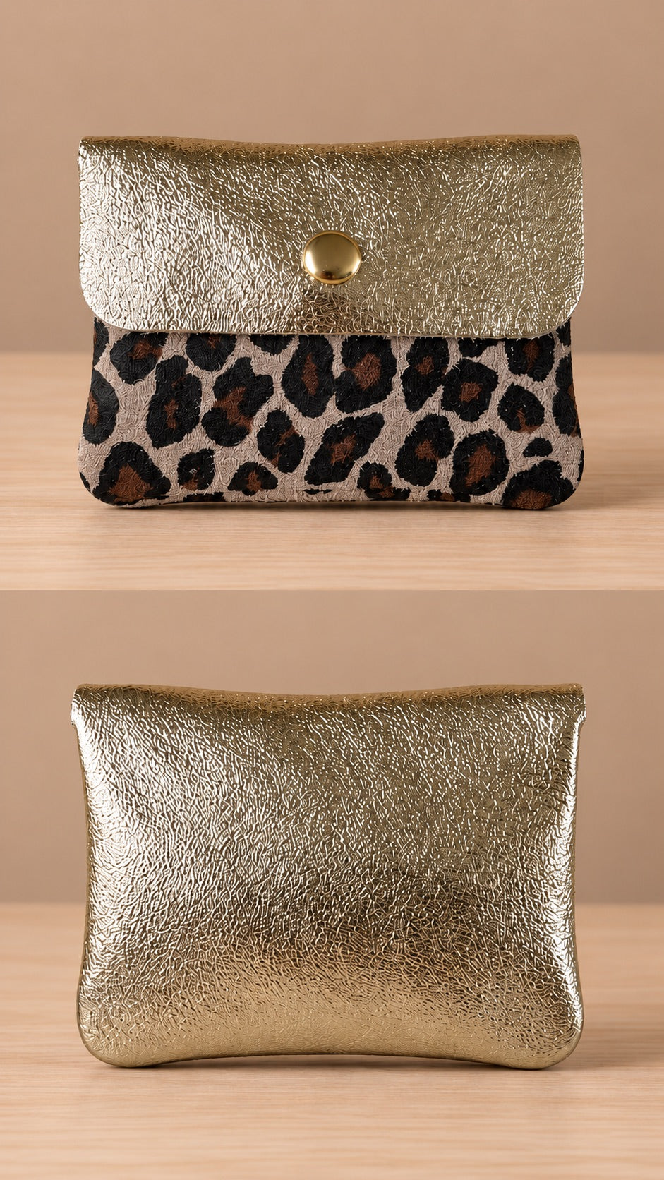 Porte-monnaie en cuir Léopard & Doré pailleté