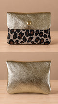 Porte-monnaie en cuir Léopard & Doré pailleté