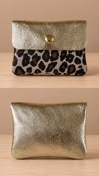 Porte-monnaie en cuir Léopard & Doré pailleté