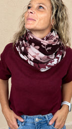 Écharpe florale  patchwork bordeaux & rose