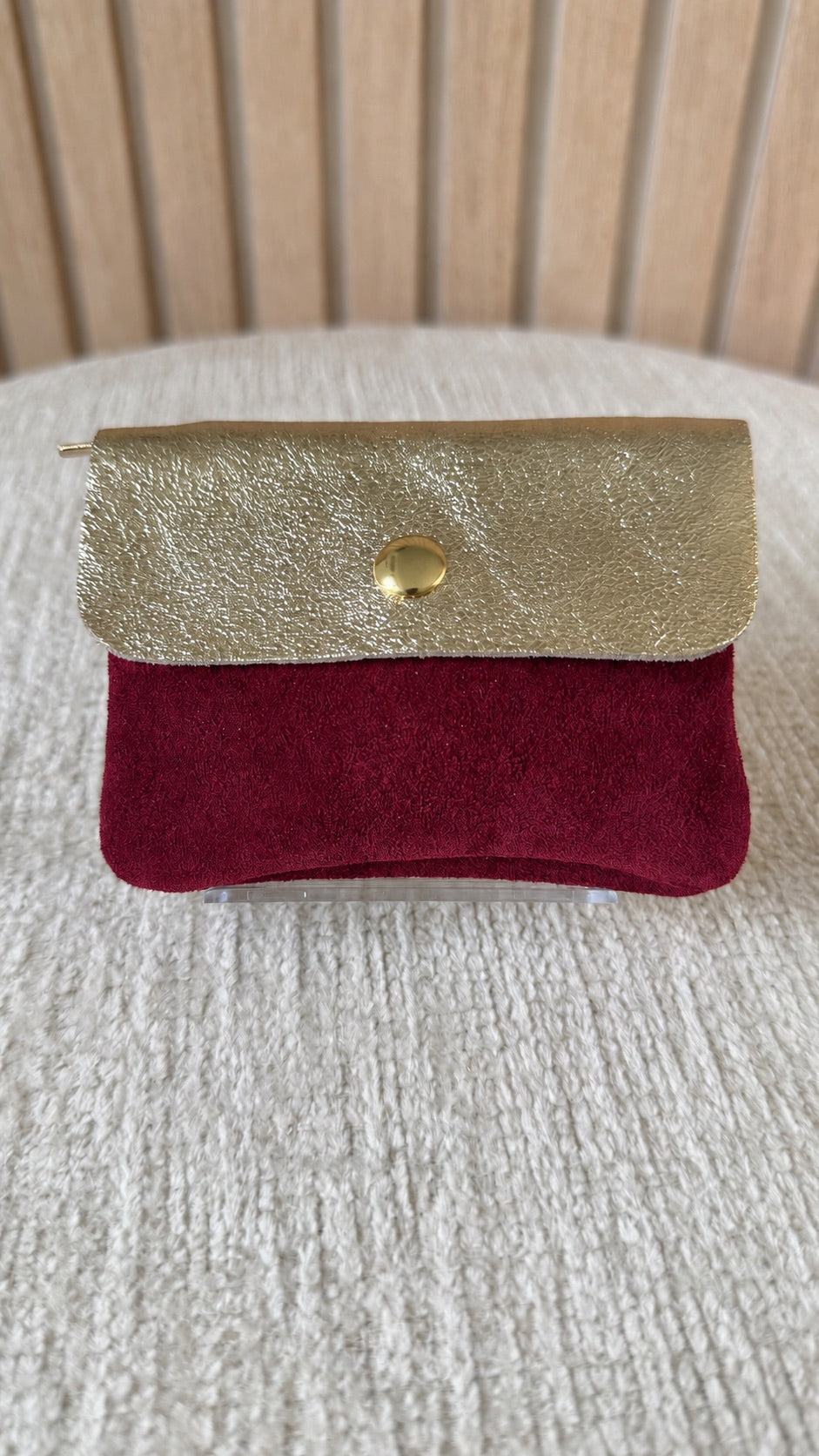 Porte-monnaie en cuir Bordeaux & Doré pailleté
