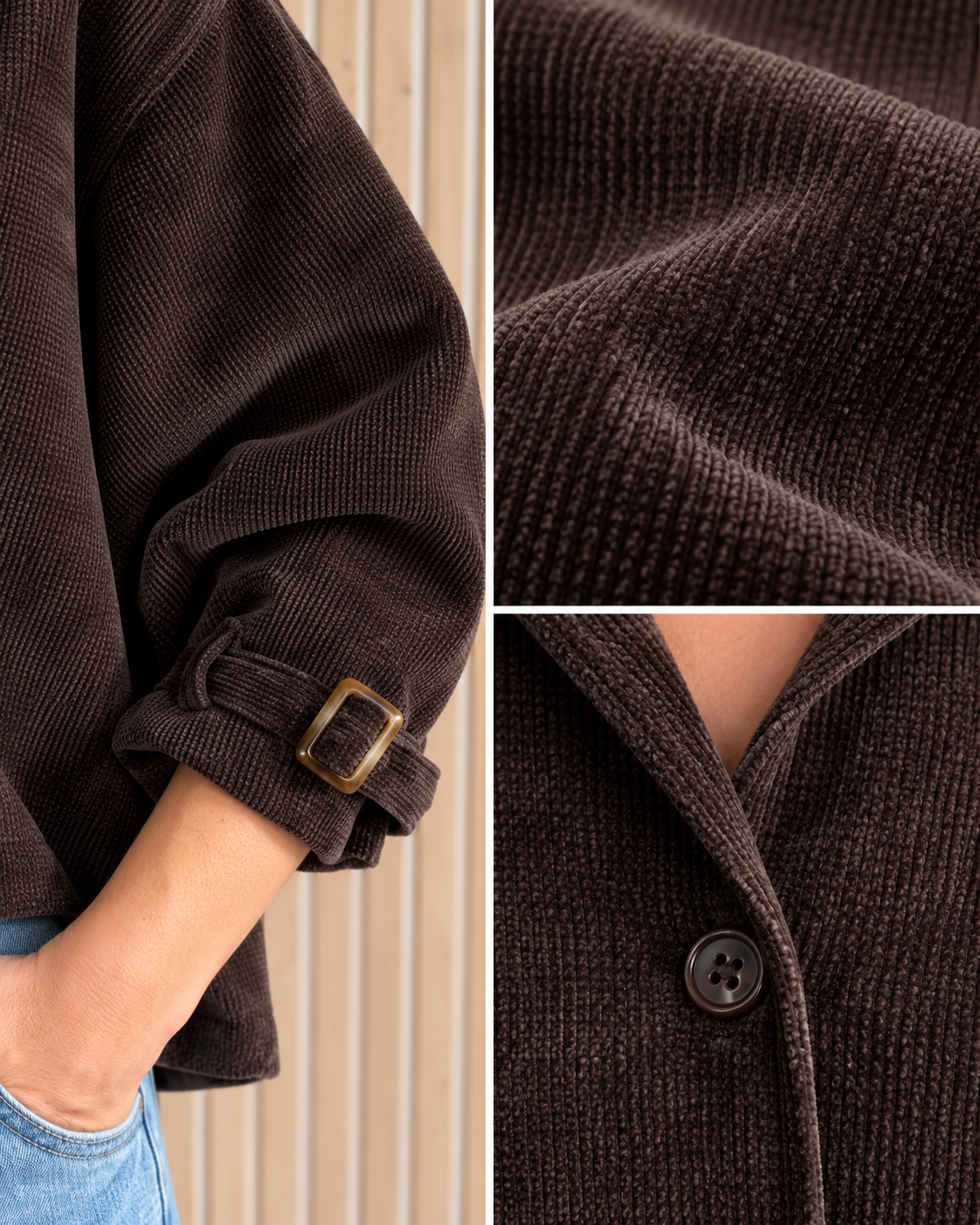 Veste oversize LANA – Choco en velours texturé