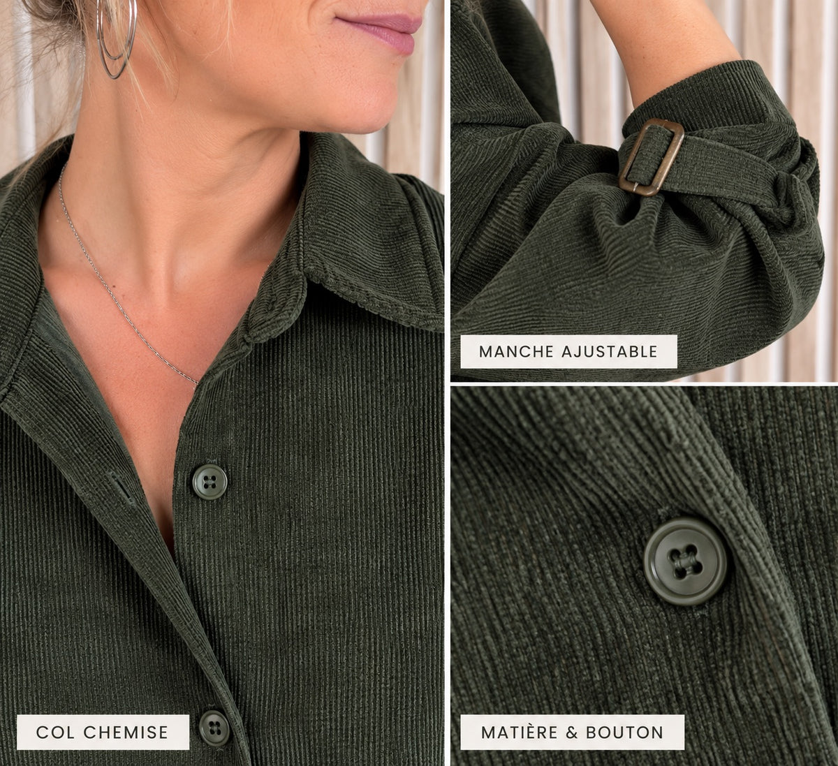 Veste oversize LANA – Kaki en velours texturé