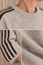 Pull CLARA – Beige chiné à bandes choco