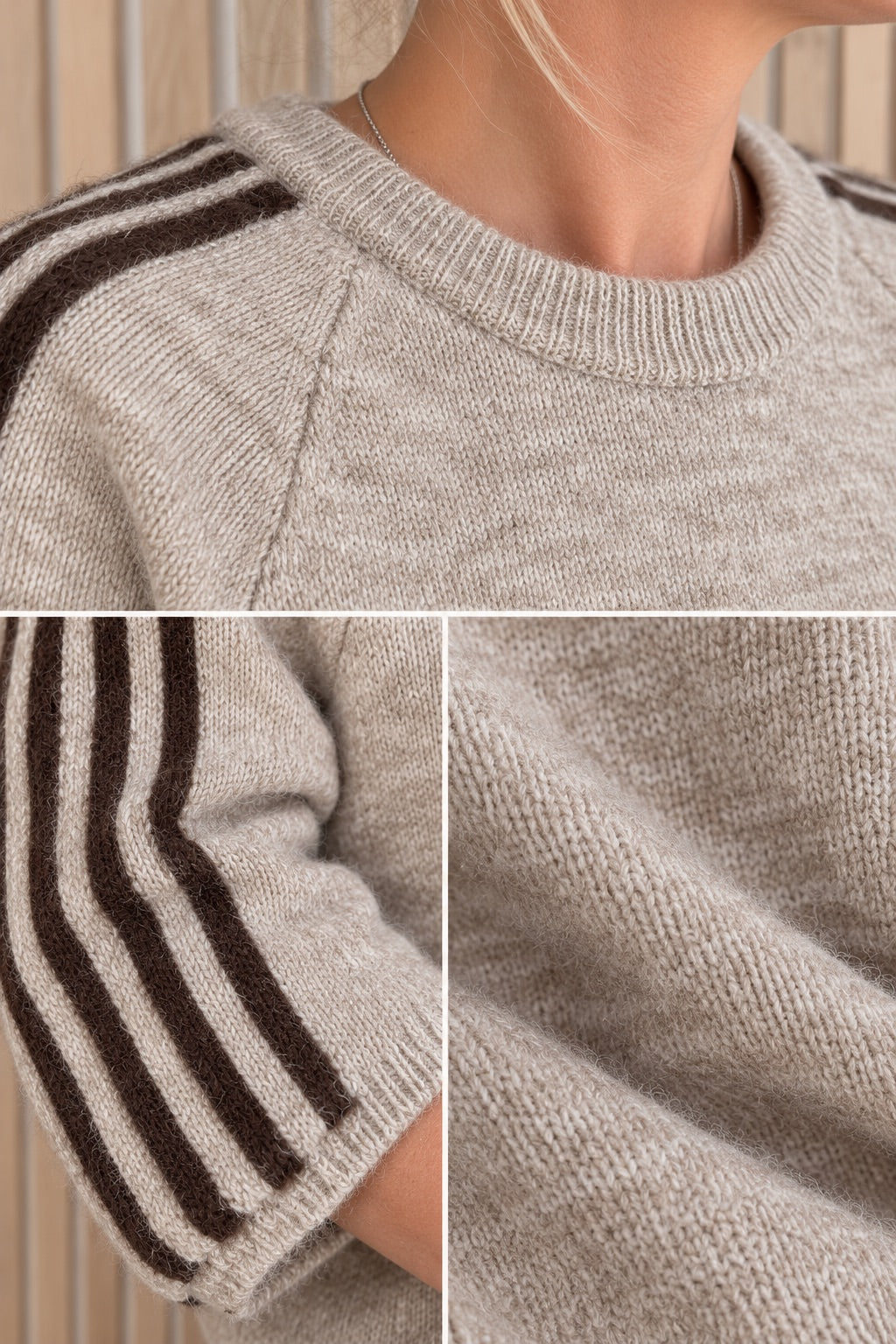 Pull CLARA – Beige chiné à bandes choco