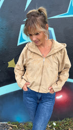 Veste bomber en suédine beige sable