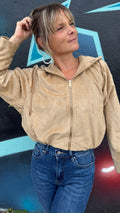 Veste bomber en suédine beige sable