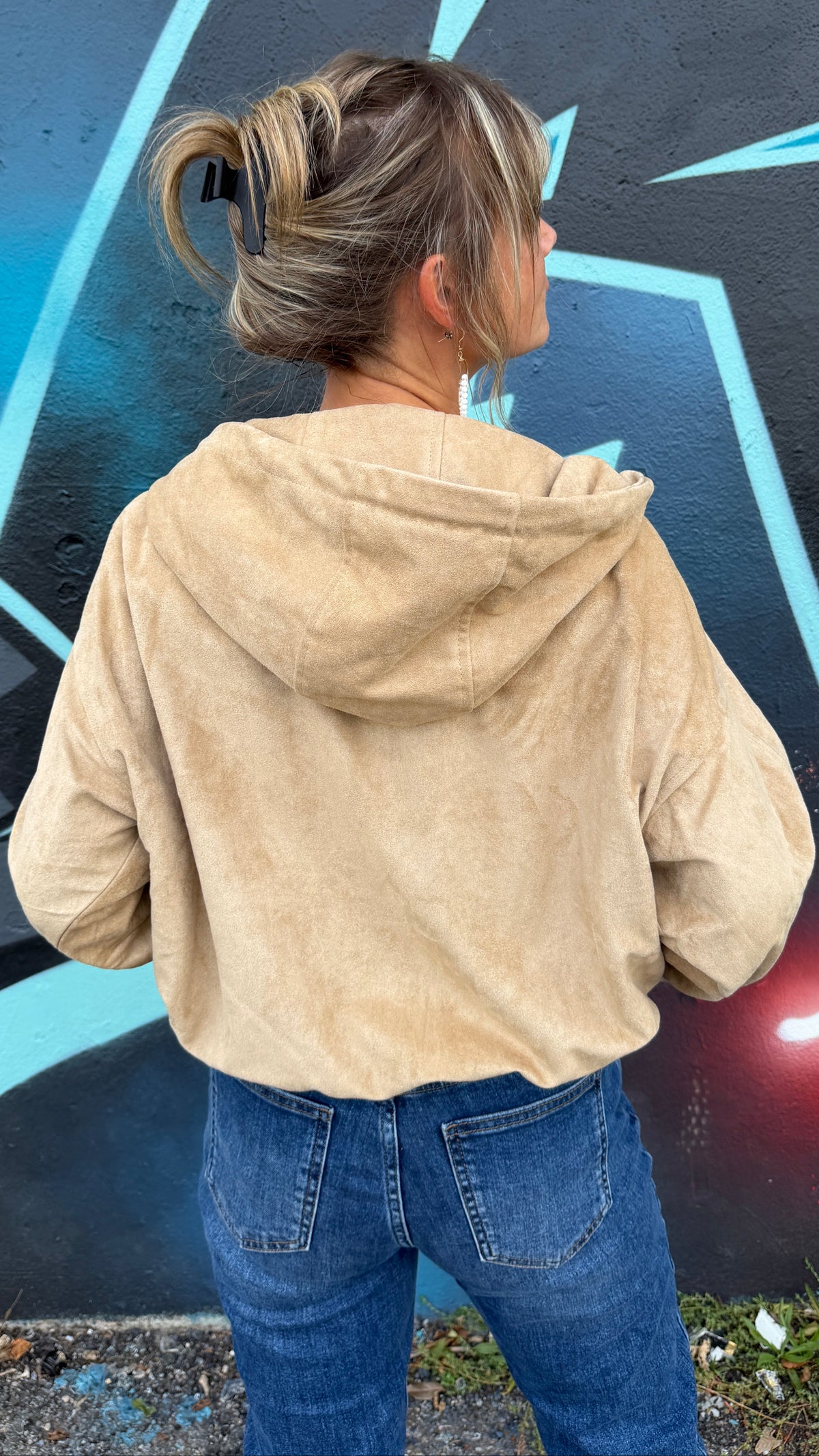 Veste bomber en suédine beige sable