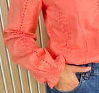 Chemise brodée corail esprit bohème 100% coton