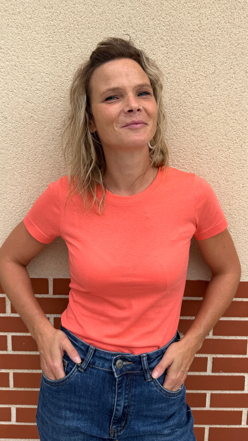 T-shirt basic corail 100 % coton