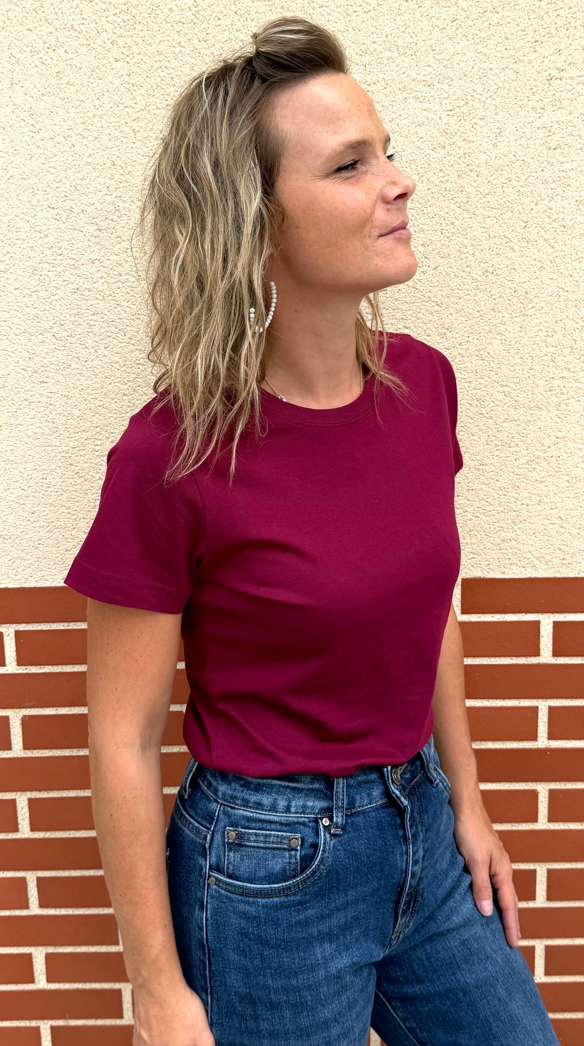 T-shirt basic prune 100 % coton