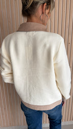Cardigan écru et taupe bimatière