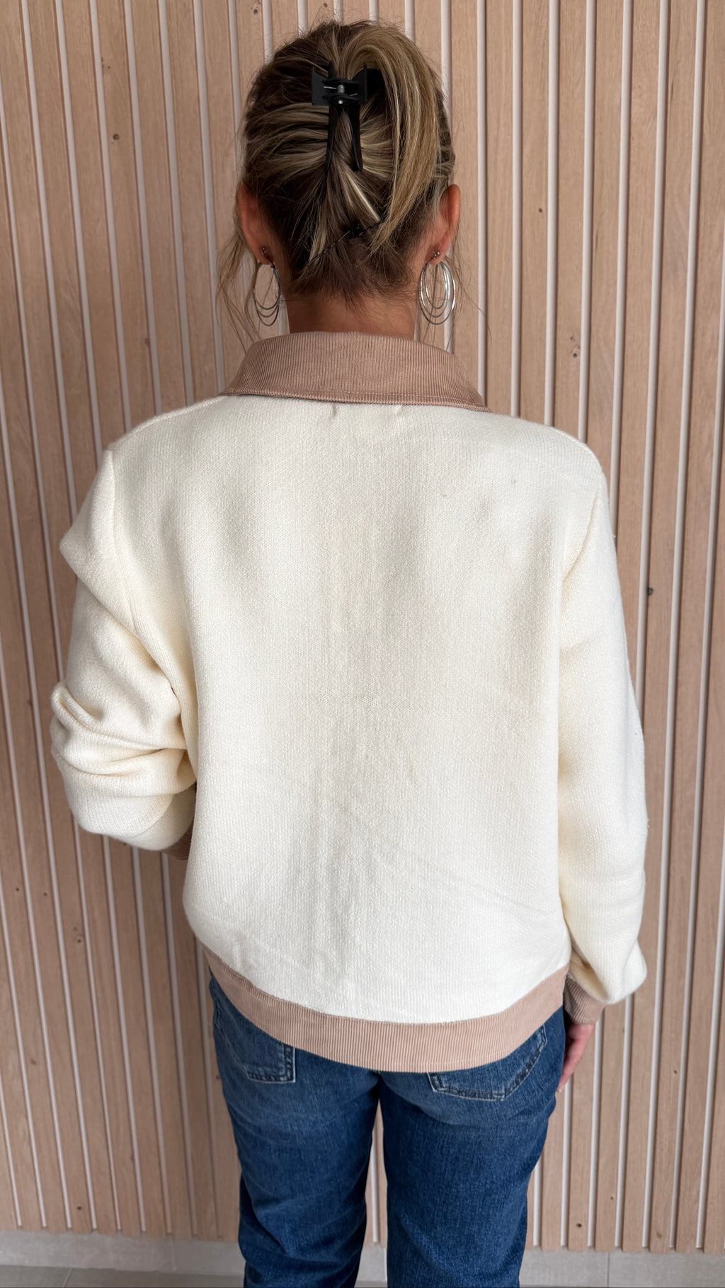 Cardigan écru et taupe bimatière