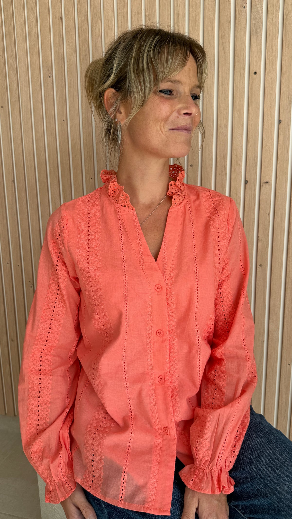 Chemise brodée corail esprit bohème 100% coton