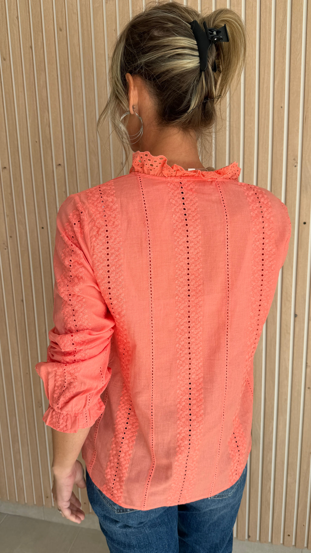 Chemise brodée corail esprit bohème 100% coton