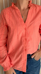 Chemise brodée corail esprit bohème 100% coton