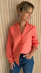 Chemise brodée corail esprit bohème 100% coton