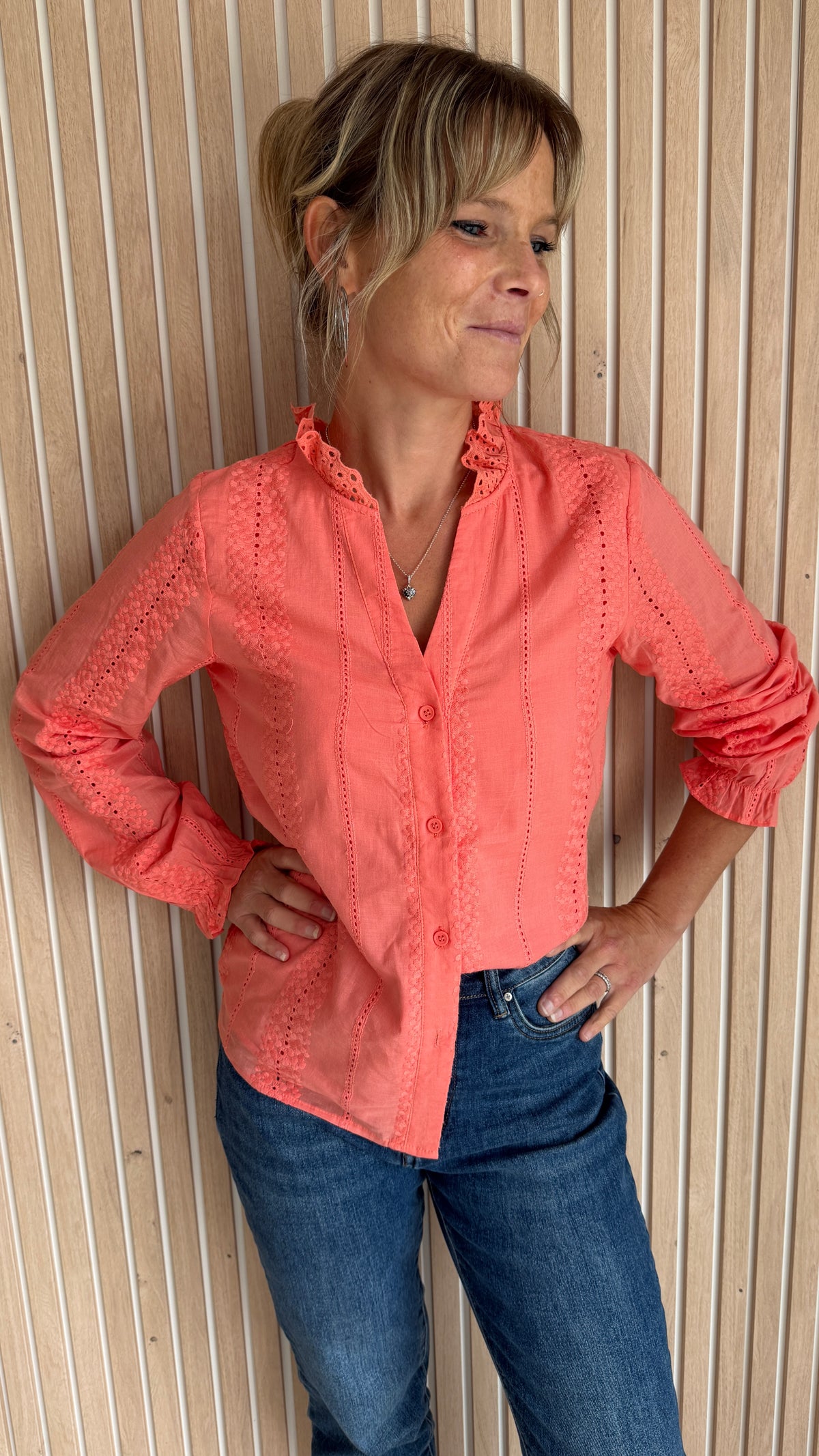 Chemise brodée corail esprit bohème 100% coton