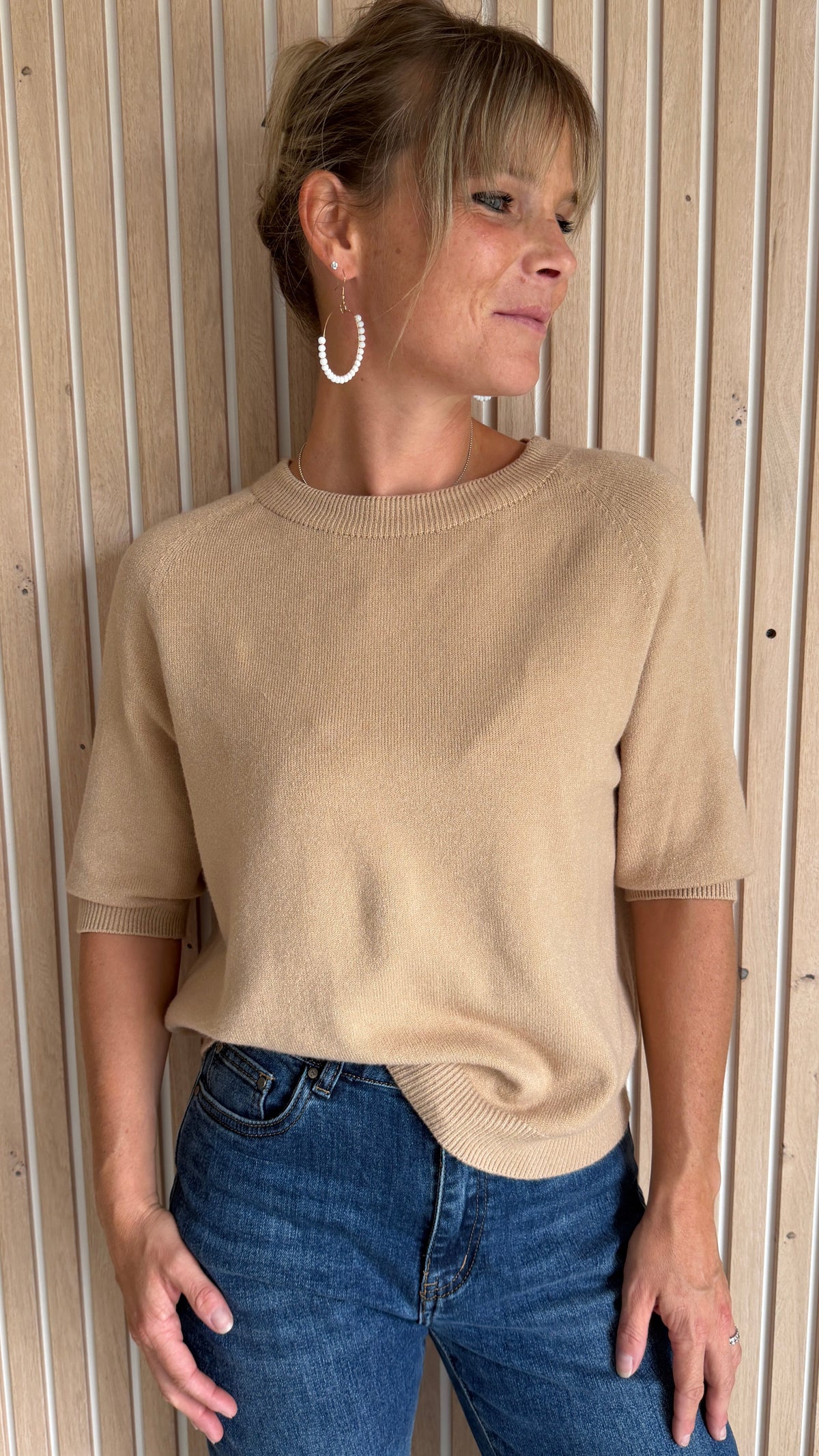 Pull beige manches trois-quarts – L’Essentiel