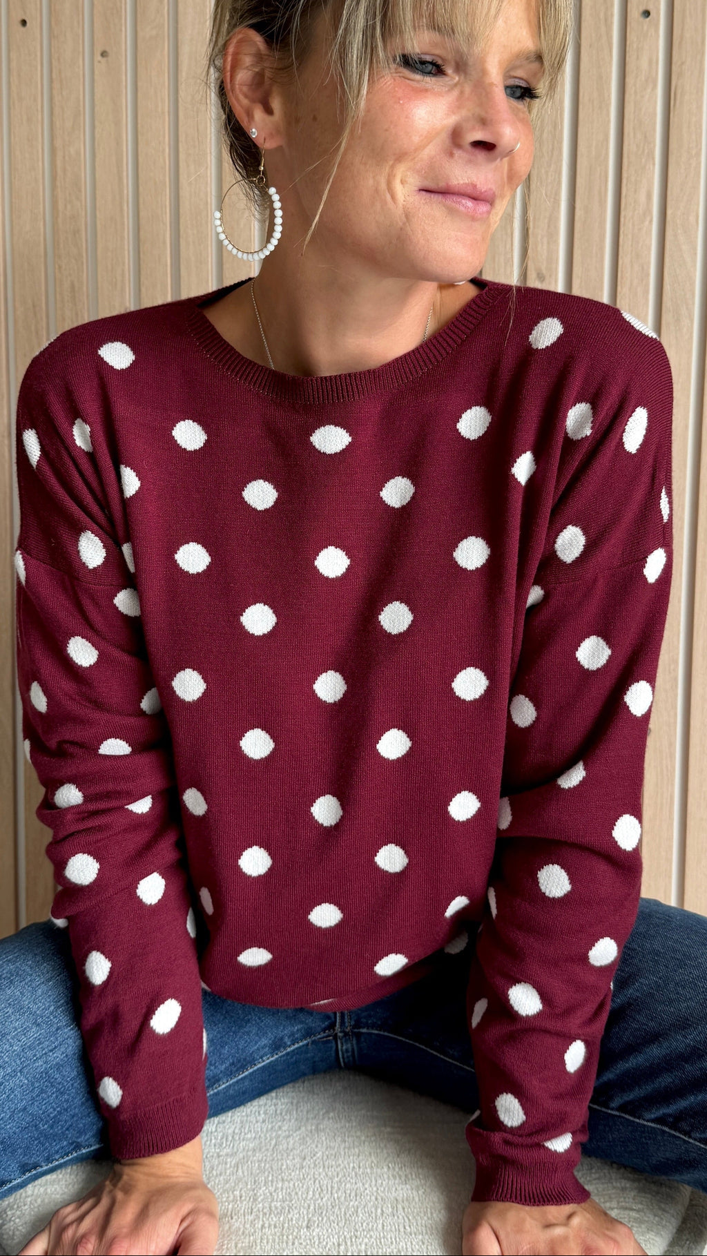 Pull bordeaux à pois