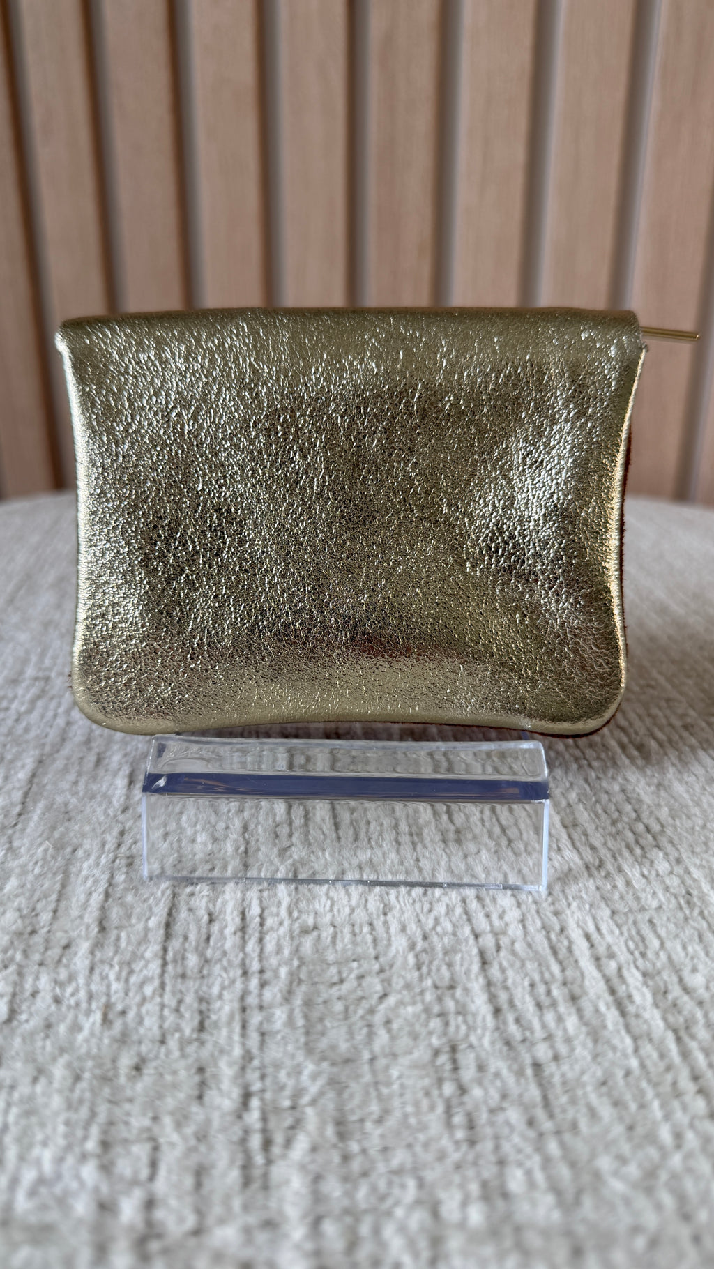 Porte-monnaie en cuir Camel & Doré pailleté