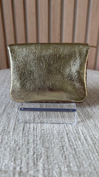 Porte-monnaie en cuir Camel & Doré pailleté
