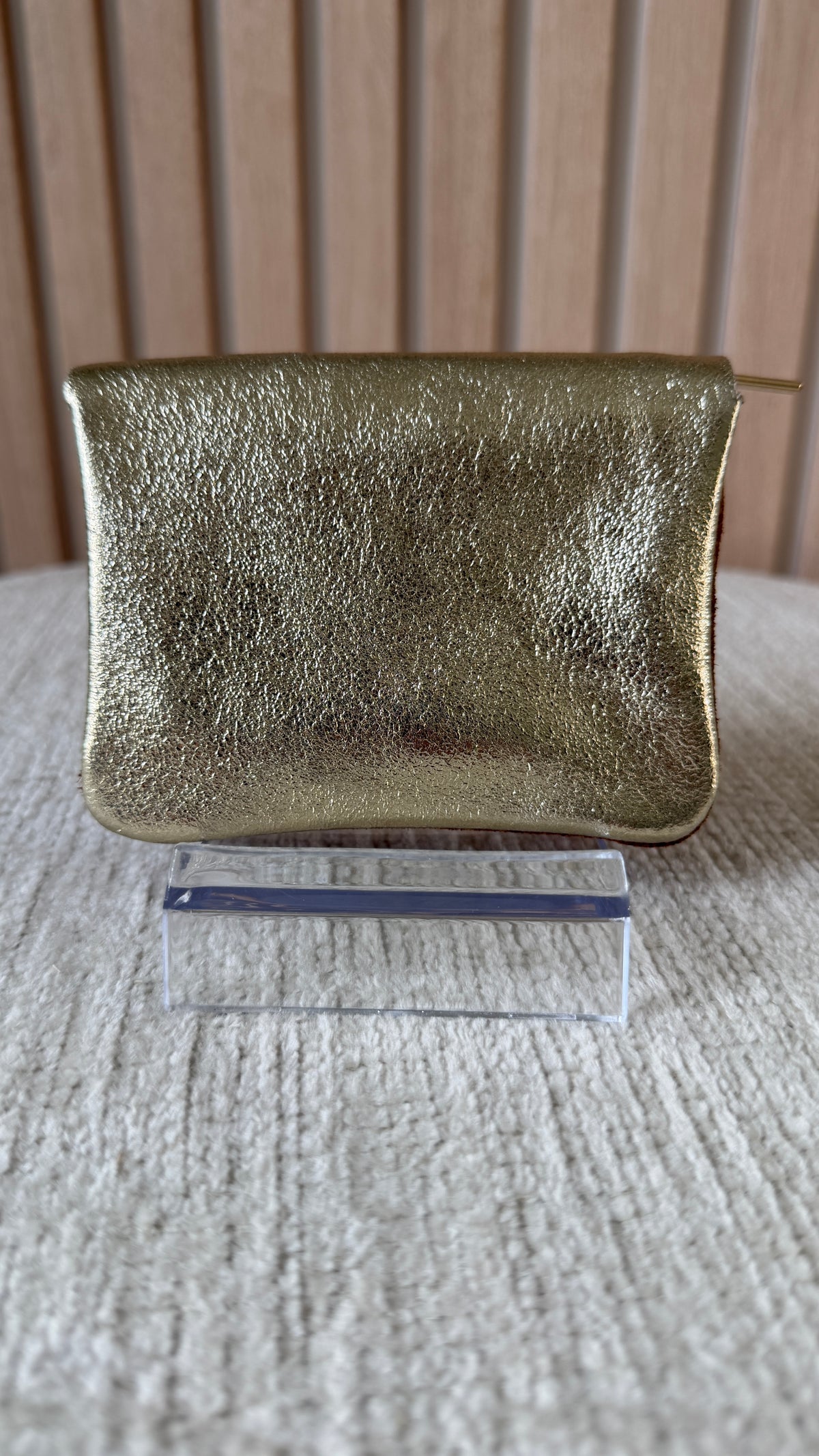 Porte-monnaie en cuir Camel & Doré pailleté