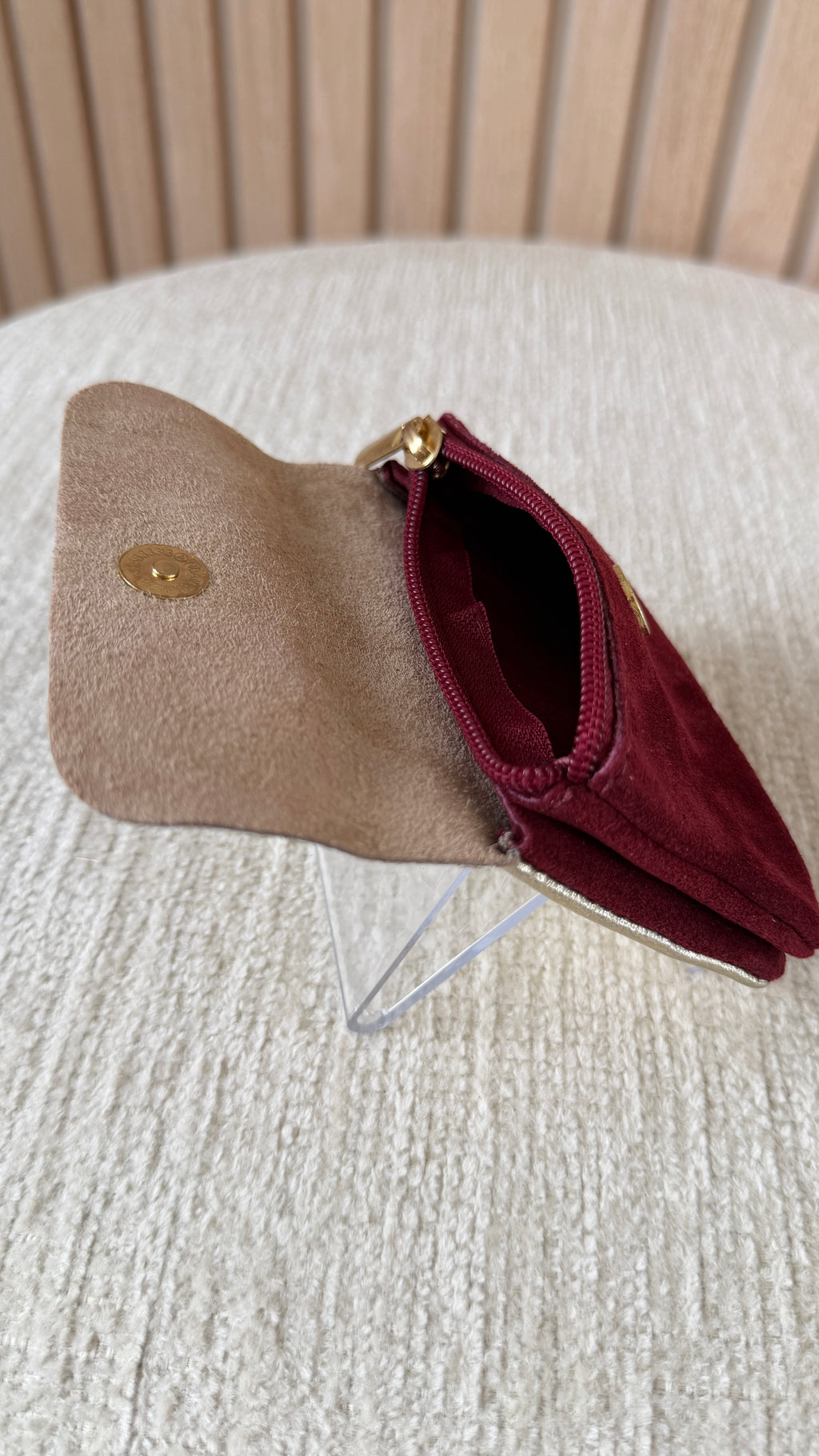 Porte-monnaie en cuir Bordeaux & Doré pailleté
