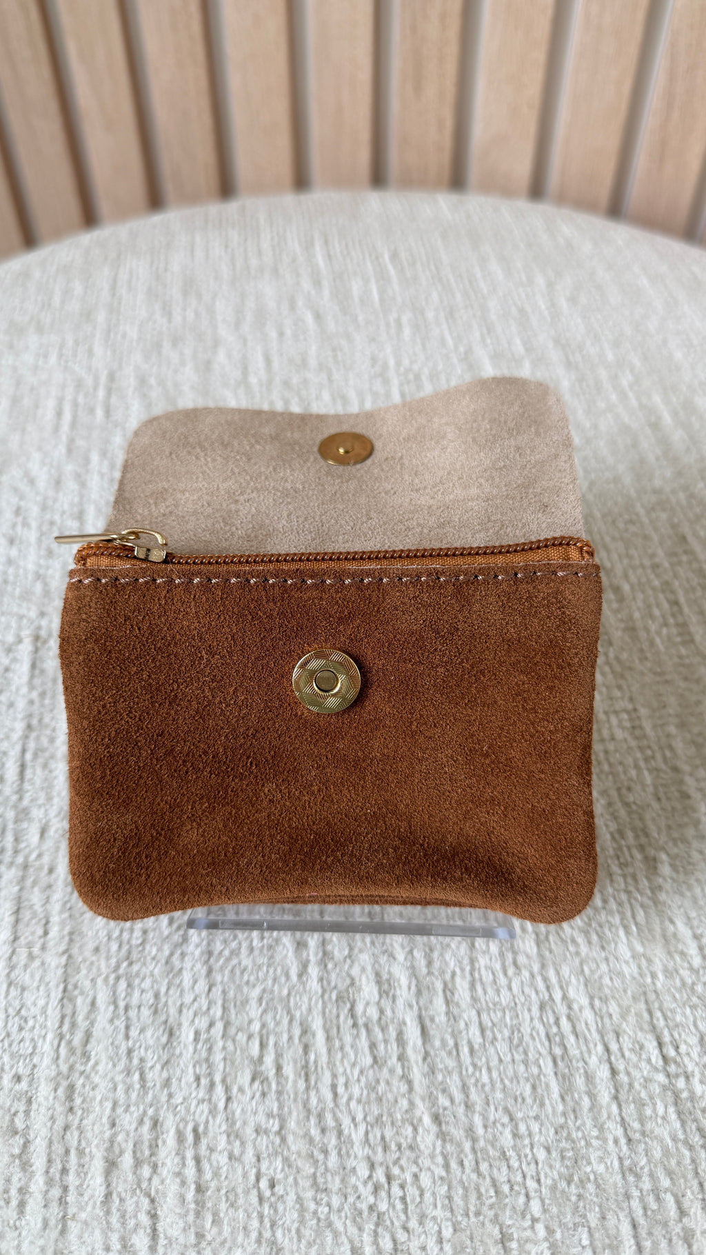 Porte-monnaie en cuir Camel & Doré pailleté