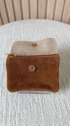 Porte-monnaie en cuir Camel & Doré pailleté