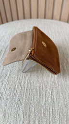 Porte-monnaie en cuir Camel & Doré pailleté