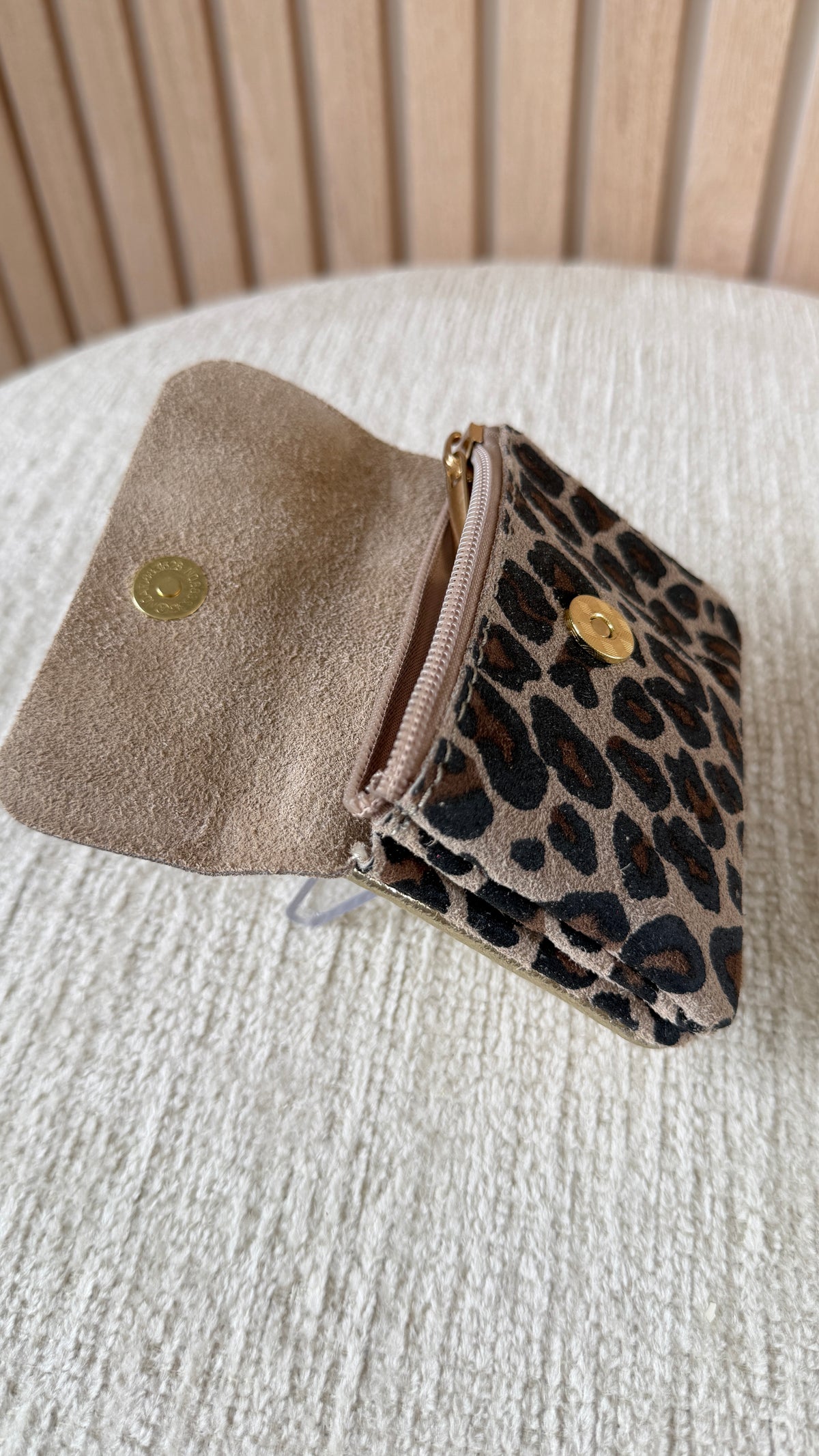 Porte-monnaie en cuir Léopard & Doré pailleté