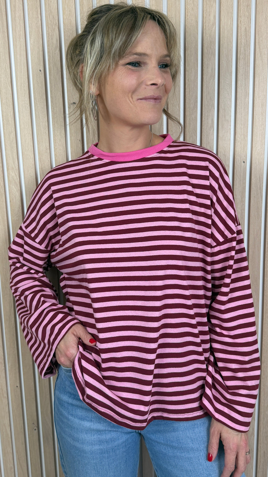 Marinière oversize rose et bordeaux