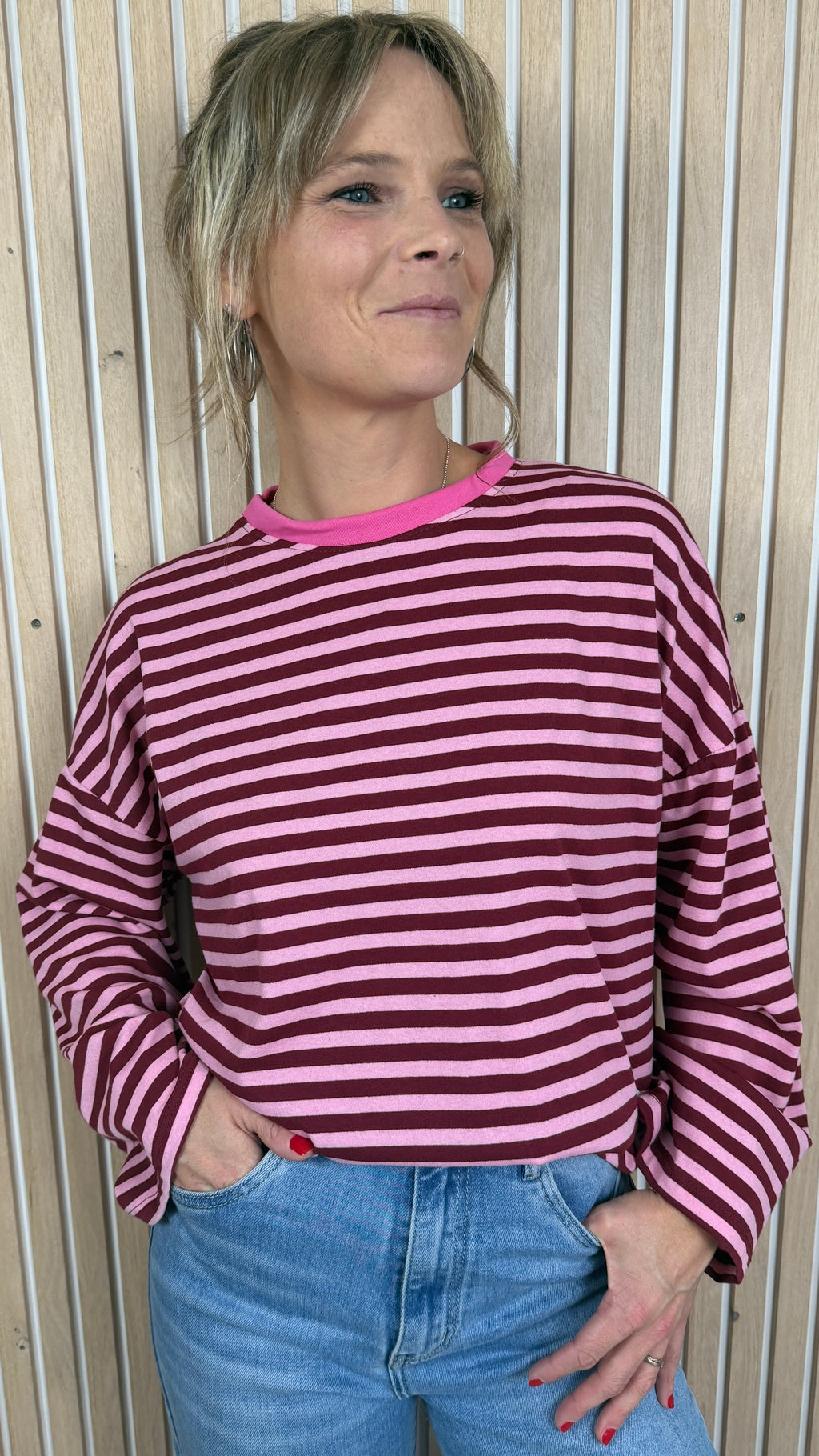 Marinière oversize rose et bordeaux