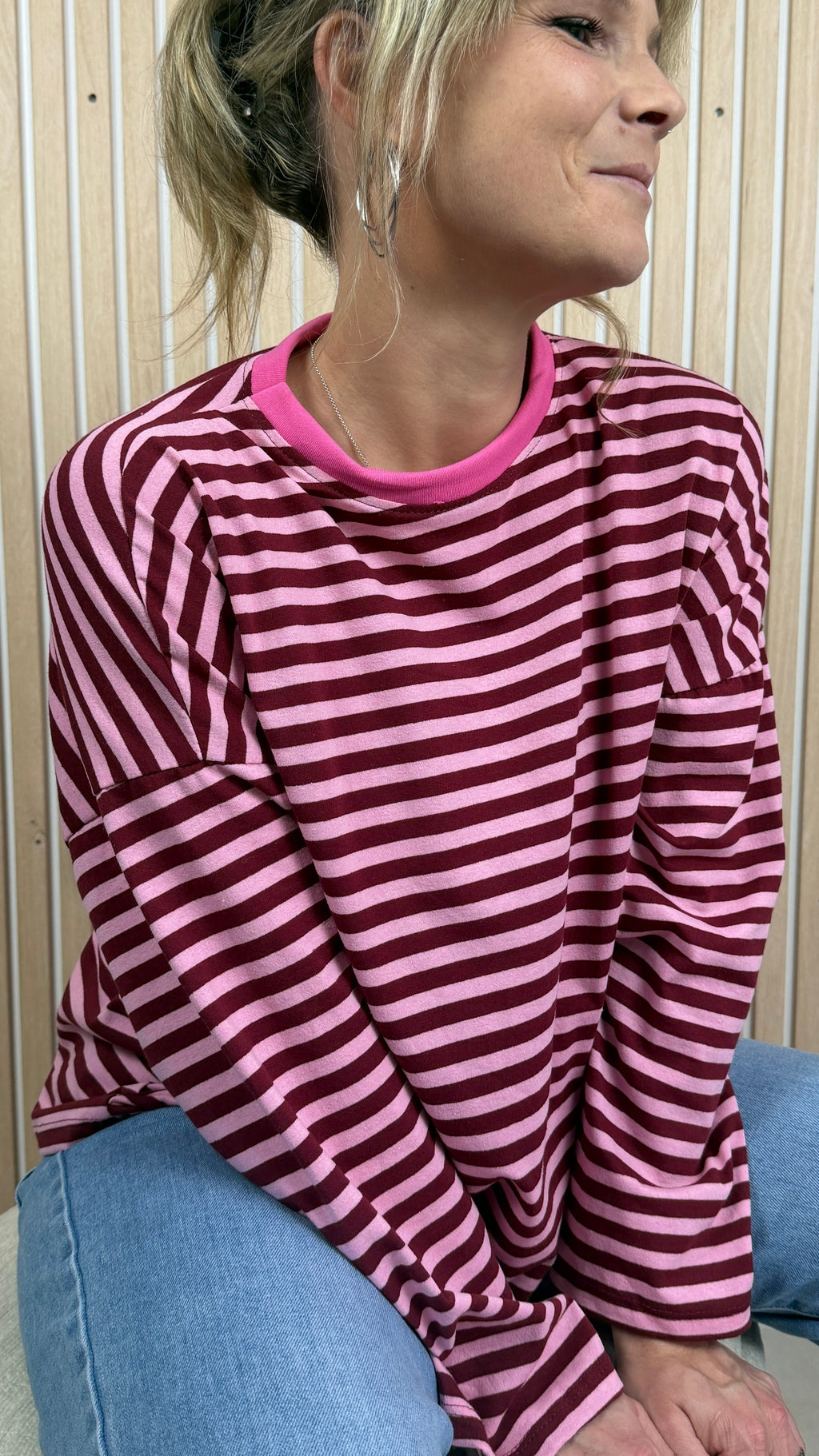 Marinière oversize rose et bordeaux
