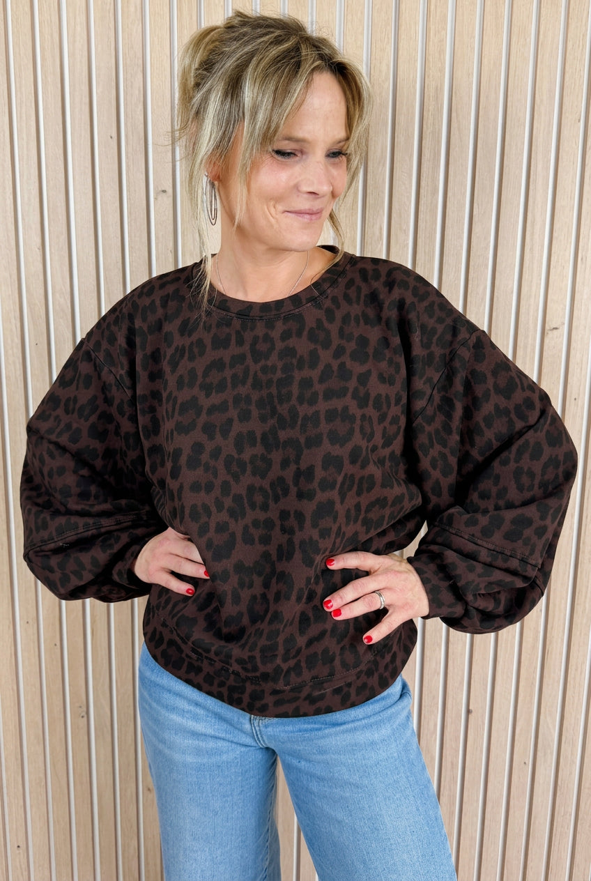 Sweat oversize léopard chocolat et noir
