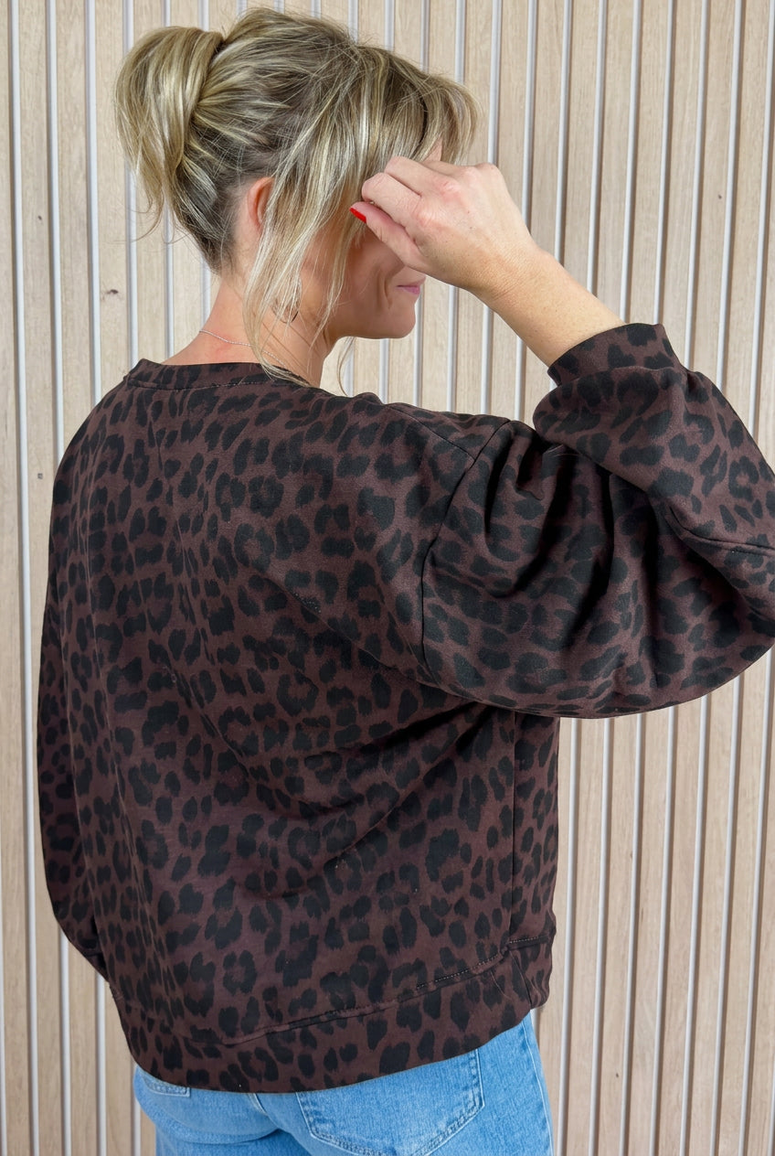 Sweat oversize léopard chocolat et noir