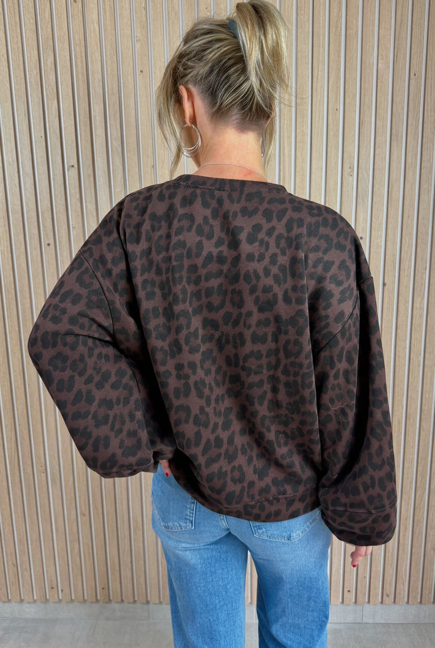 Sweat oversize léopard chocolat et noir