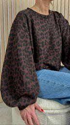 Sweat oversize léopard chocolat et noir